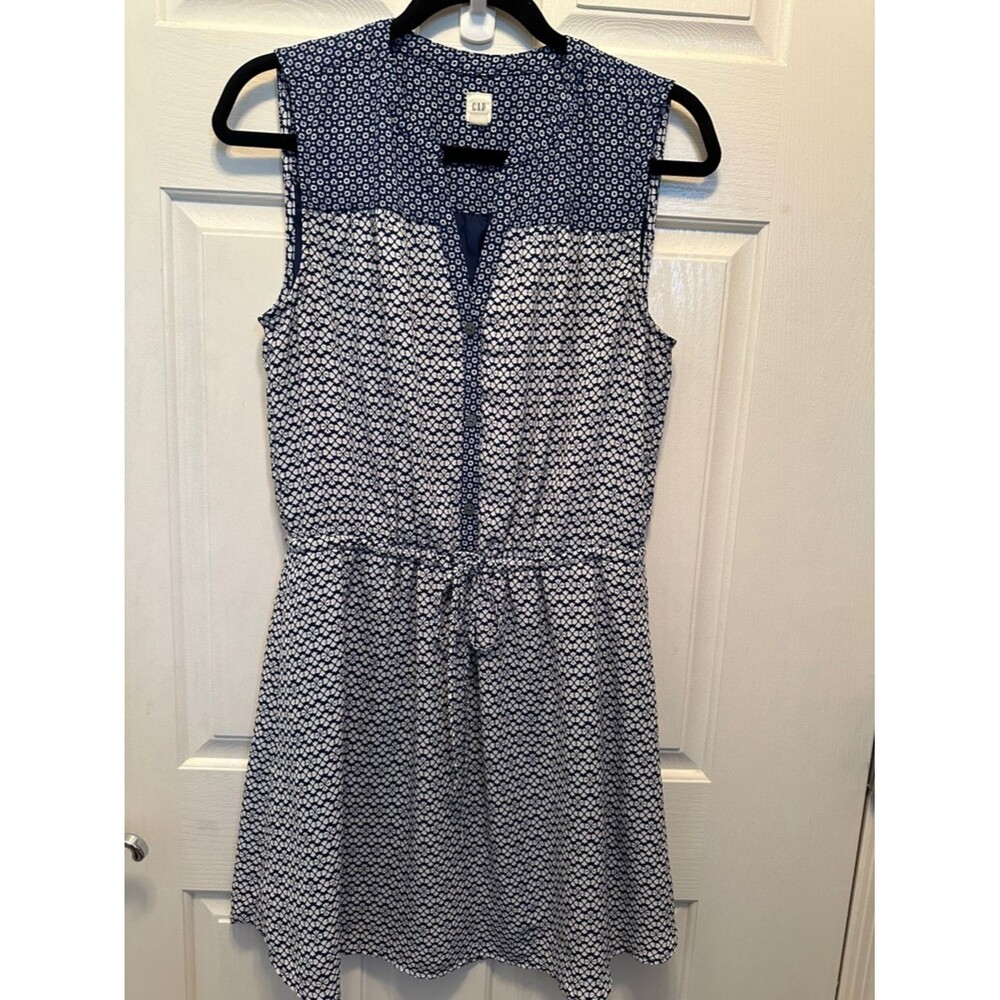 GAP Navy and White Sleeveless Drawstring Mini Dress with Geometric Print